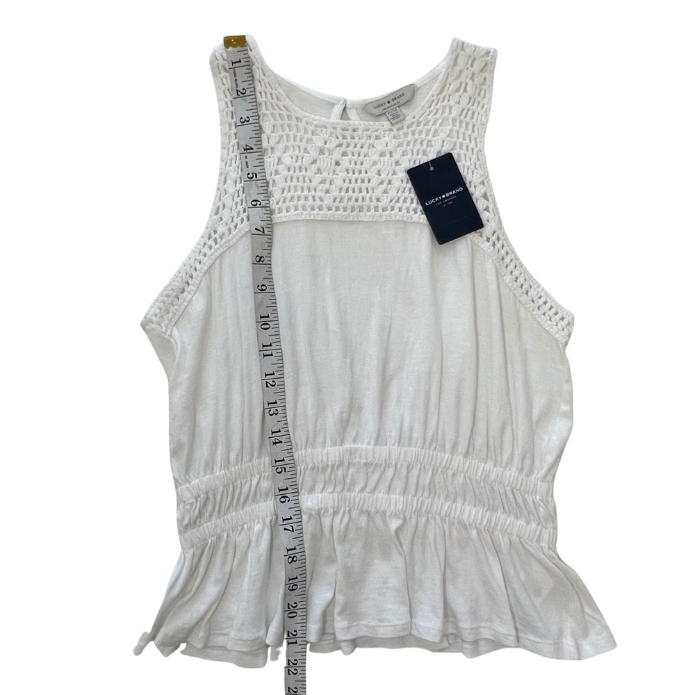 Lucky Brand Crochet Peplum Top Sleeveless Double Band Waist White XS 7WP6683 NWT - Picture 13 of 16